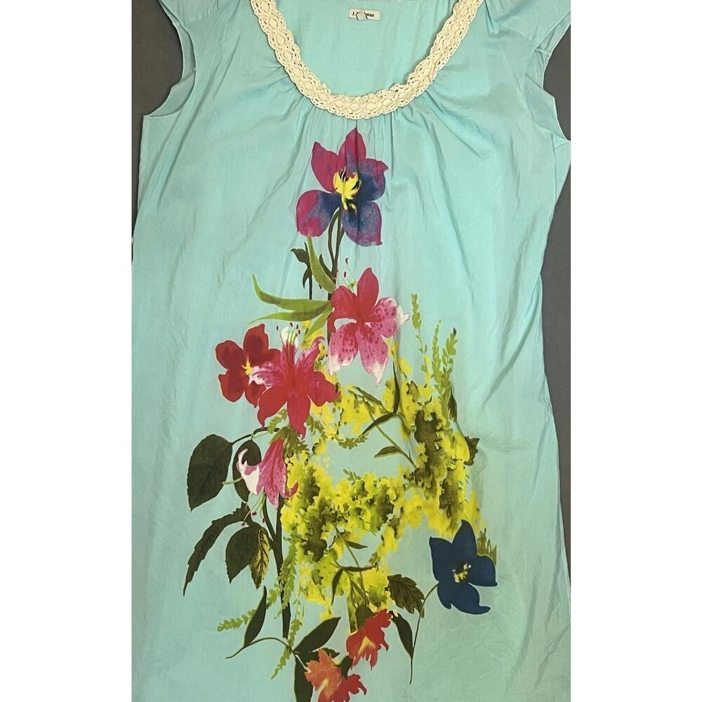 J. Peterman Floral Mumu Dress Sz 20 Blue Cotton Silk Lined Boho Resort Midi - Picture 3 of 12